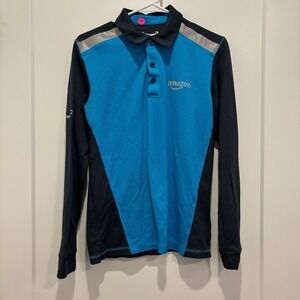 Luly Yang Amazon Long Sleeve Active Polo Blue Black Mens XS